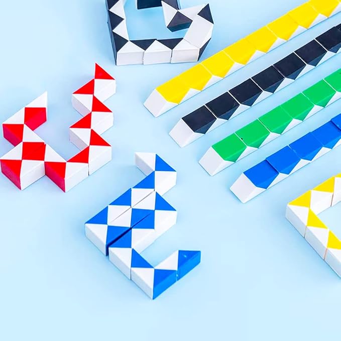 24 Pack 24 Blocks Fidget Snake Cube, Mini Snake Ruler Twist Puzzle Toys for Kids Party Bag Fillers, Party Favors Supplies, Fidget Sensory Toys, Random Color