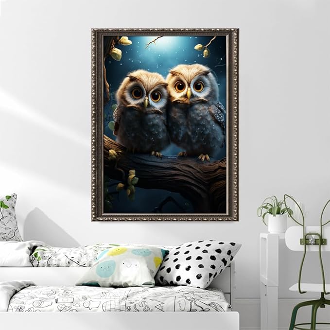 Leczany Cross Stitch Stamped Kit for Adults or Kids - Two Cute Owls | DIY Embroidery Starter Patterns Craft Kit Needlepoint for Beginner | 11CT, 3 Strands | 13x17.7 inches