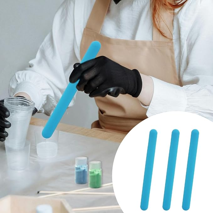 6 PCS Reusable Silicone Stirring Stick, Silicones Stirrings Sticks, Blue Reusable Silicone Wax Stick Popsicle Sticks Tools, for DIY Crafts, Resin, Liquid, Paint