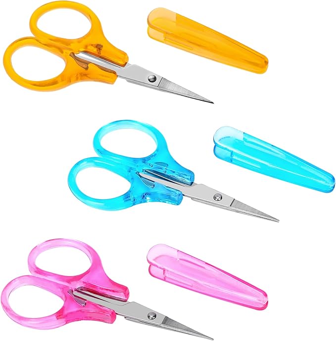 3 PCS Small All Purpose Craft Scissors, 3.5" Mini Stainless Steel Sewing Craft Scissors with Protective Cover, Detail Precision Straight Tips for Travel Embroidery Paper Cutting Crafting