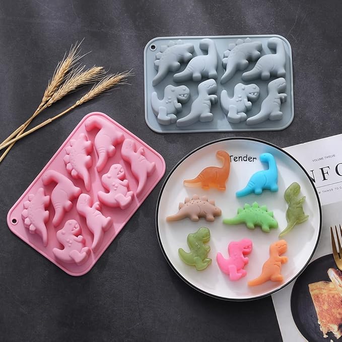 2 Pack Cute Dinosaur Silicone Molds 3D Dinosaur Themed Baking Mould Tray DIY Baking Tool for Chocolate Cake Dessert Candy Mousse Pastry Handmade Soap Cupcake Topper