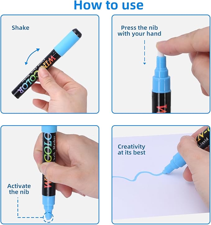 Liquid Chalk Markers Erasable,8 Colours Window Markers,6mm Reversible Tip,Zero Dust,Non-toxic,Quick Drying,for Blackboards,Glass,Cars,Restaurant Menu