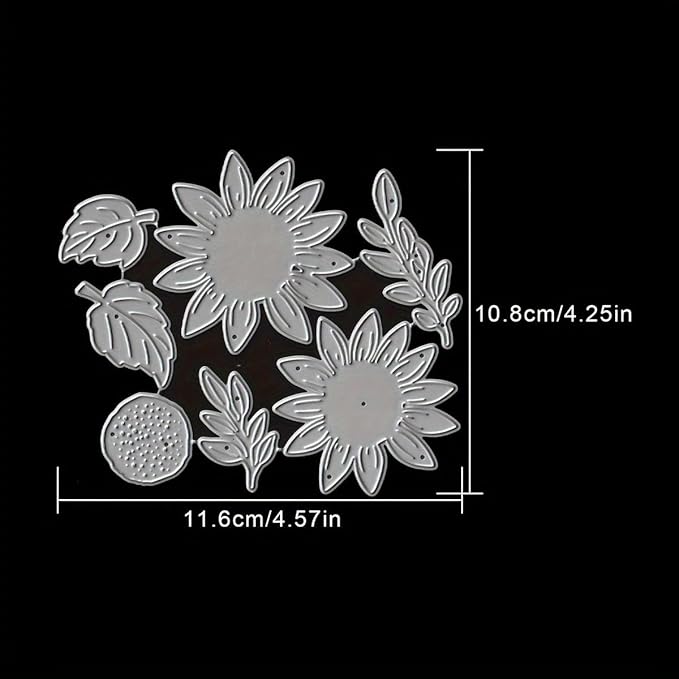 Lapoo Flowers Metal Cutting Die for Scrapbooking - Durable, Cut Stencils for DIY Scrapbook Photo Album Decorative Paper Card, Card Making Supplies, Embossing (Sunflowers and Leaves 4.6 x 4.3 in)