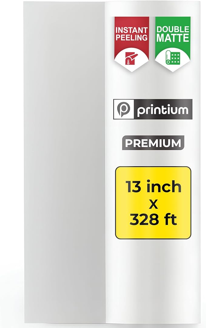 DTF Transfer Film Roll 13inch x 328ft – Instant Hot & Cold Peel – Double Matte Anti-Static Coating – Premium Heat Transfer Film for Vibrant Colors & Durable Prints – Works with All DTF Printers