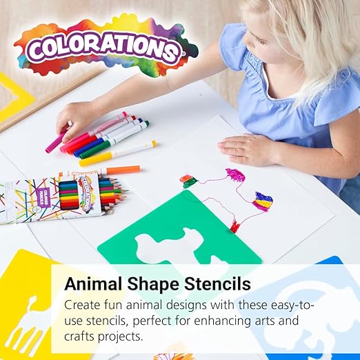 Colorations - EANST Animal Shape Stencils Set of 12 8" Plastic Stencils for Kids Arts and Crafts Material