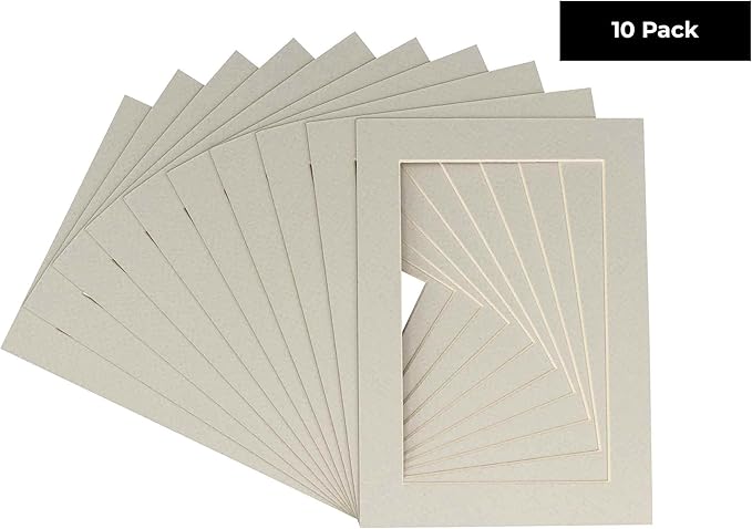 11x14 Mat for 8.5x11 Photo - Precut Grey Picture Matboard for Frames 11 x 14 Inches - Bevel Cut to Display Art 8.5 x 11 Inches - Acid Free Pack of 10 MATS with Backing Boards & Clear Bags