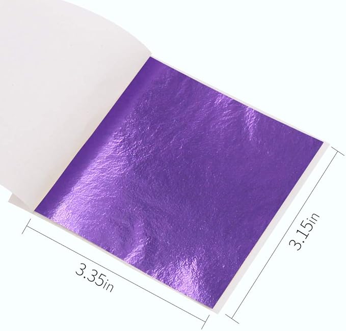 KINNO 100 Sheets Imitation Gold Foil Sheets - Purple GoId Leaf Sheets for Arts Decoration, Sculpture, Gilding, Nails, Handcrafts, Picture Frames, Paintings, Furniture, Wall, 3.15 by 3.35 Inches