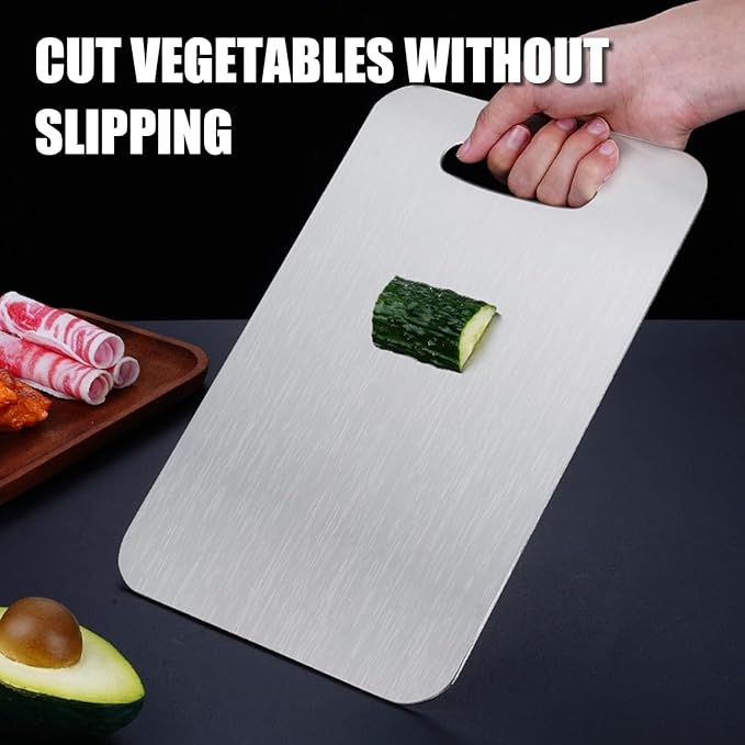 Cutting Board Double Sided,2 Pcs Vegetable Board With Sharpening Stone,Large Size+Small Size,Food Grade Stainless steel and Wheat straw PP Material,Eco-Friendly (Silver)