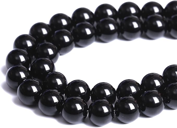 4mm 186pcs Natural Black Agates Onyx Stone Beads Smooth Round Loose Spacer Beads for Jewelry Making DIY Bracelets 32" 2 Strands