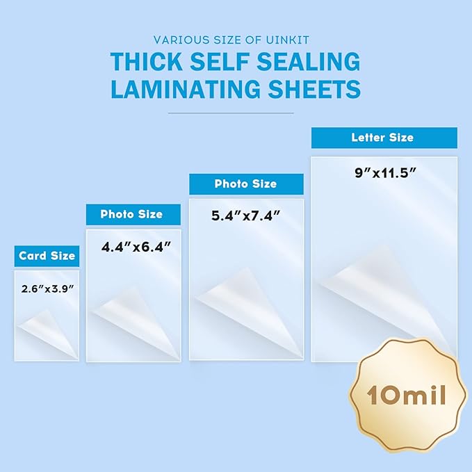 Uinkit 10 Mil Thick Double-Sided Self-Sealing Laminating Pouches, 50 Pack for 2.6x3.9 Business Card, Bulk Waterproof for Employee ID Badges, Loyalty & Membership Cards, No Machine Need