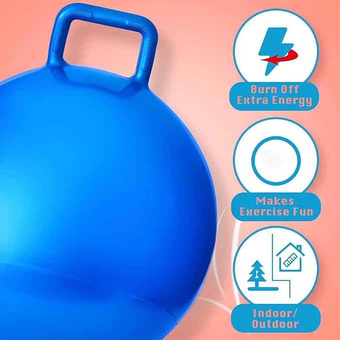 Lewtemi 3 Pcs 20 Inch Bouncing Ball with Handle, Outdoors Hopper Jumping Hopping Ball and Air Pump for Sports Exercise (Red, Blue, Green)