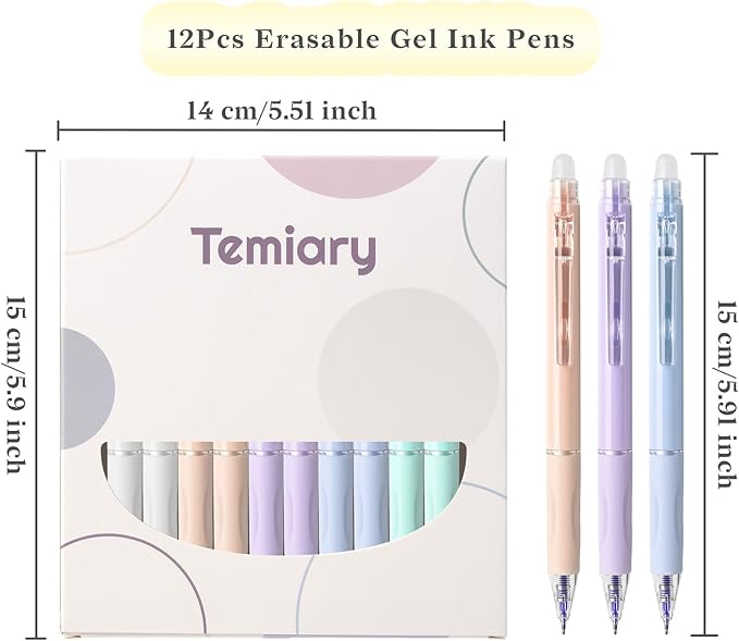 Temiary 10 Pcs Retractable Erasable Gel Pens, Fine Point 0.5 mm, Make Mistakes Disappear, Smooth Writing Gel Pen with Eraser for Journaling Note Taking Marking Planner Crossword Puzzles (Blue Ink)