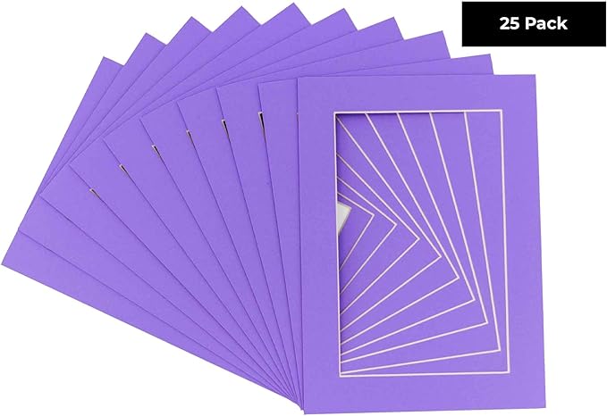 5.5x8.5 Mat for 8.5x11 Frame - Precut Mat Board Acid-Free Show Kit with Backing Board, and Clear Bags Light Purple 5.5x8.5 Photo Matte For a 8.5x11 Picture Frame Matboard for Framing, Pack of 25 Mats