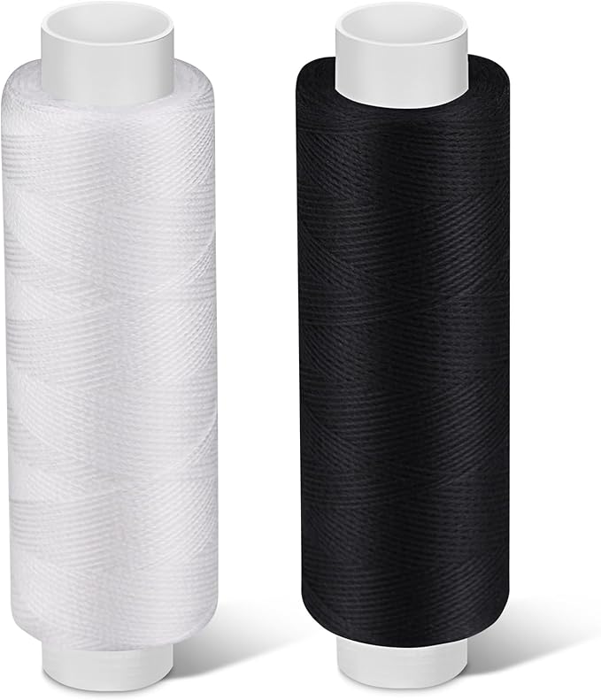 Bupete 2 Rolls White Black Thread for Sewing, 200 Yards Each Roll Sewing Thread, Polyester Threads for Sewing Machine Embroidery Hand Stitching