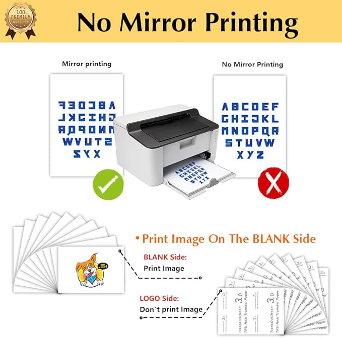 TransOurDream Tru-Heat Transfer Paper for Inkjet & Laserjet Printer (30 Sheets, 8.5x11", Dark 3.0) Printable HTV Heat Transfer Vinyl for T Shirts Iron on Transfers for Dark Fabrics (D3-33)