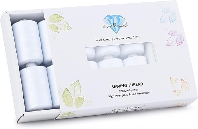 Simthread All Purpose Sewing Thread, 10 Spool White Series 1000 Yards Each Bobbin Polyester Thread for Sewing, Handy Polyester Sewing Threads for Sewing Machine - (White Series)