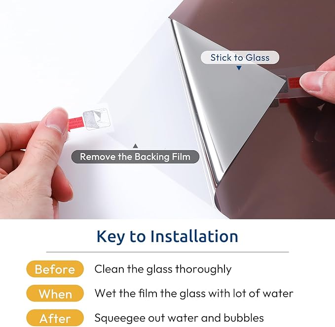 rabbitgoo Window Privacy Film One Way Window Tint for Home, Removable Reflective Heat Sun Blocking Anti UV Glass Door Covering, Mirror Tinting Film House Office, 29.5 in X 6.5 Feet, Brown Silver
