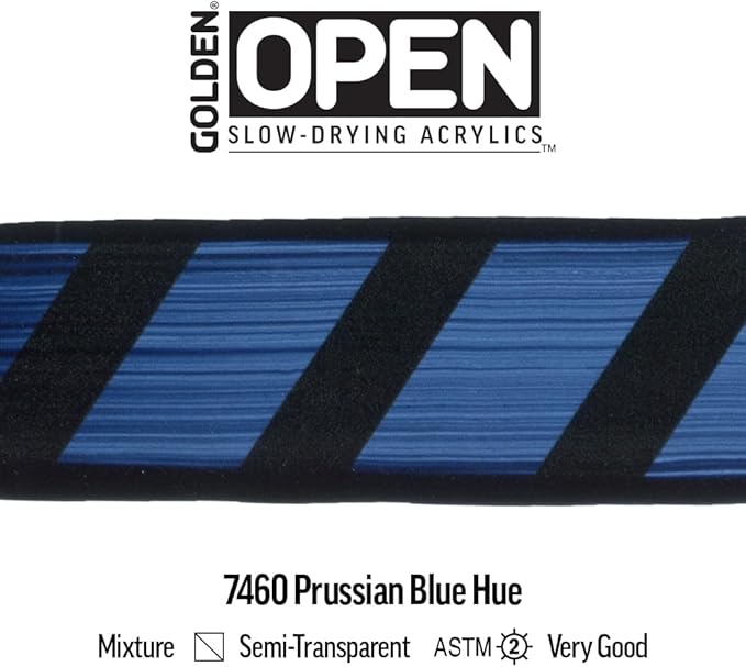 OPEN Slow-Drying Acrylics by GOLDEN, Prussian Blue Hue, 2 fl oz. tube, Professional Acrylic Paint, Semi-Transparent