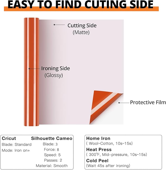HTVRONT Heat Transfer Vinyl Roll - 12" x 8ft Orange HTV Vinyl for T Shirts, Burnt Iron on Vinyl Compatible with Cricut Cutting Machine - Easy to Cut & Weed for Heat Vinyl Design (Texas Orange)