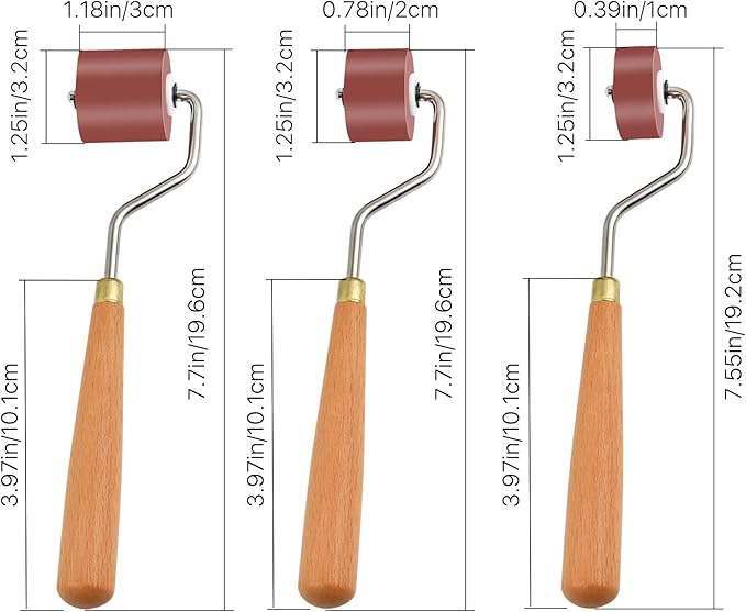 Milkary Rubber Rollers Brayer, 3 Pcs Brayer Ink Roller with Comfort Grip for Print, Craft Stamping Brayers, Stamping Tools