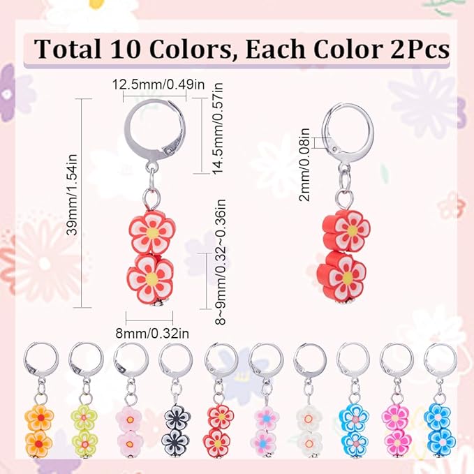 SUNNYCLUE 1 Box 20Pcs Knitting Stitch Markers Polymer Clay Flower Beads Cute Charms Removable Locking Crochet Marker Clip on Crocheting Charms for Sewing Weaving Knitting Yarns DIY Craft Supplies