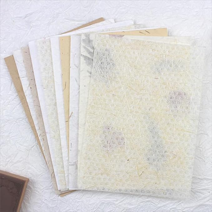 Textured Handmade Paper Sheets for Crafts, A5 Thick Rough Mulberry Recycled Scrapbook Papers for Card Making, Mixed Media, Embossed, DIY Junk Journals, Art Journaling Decorative Materials