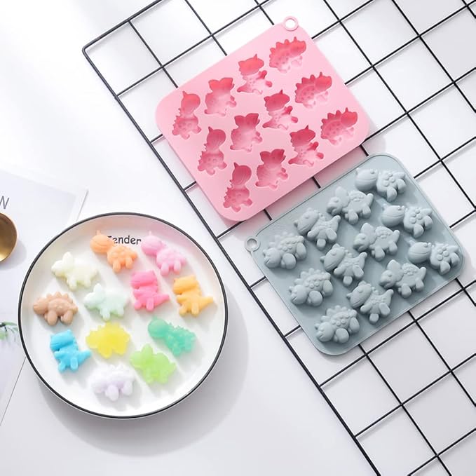 2 Pack Cute Dinosaur Silicone Molds 12 Cavity 3D Dinosaur Themed Baking Mould Tray DIY Baking Tool for Chocolate Cake Dessert Candy Mousse Pastry Handmade Soap Cupcake Topper