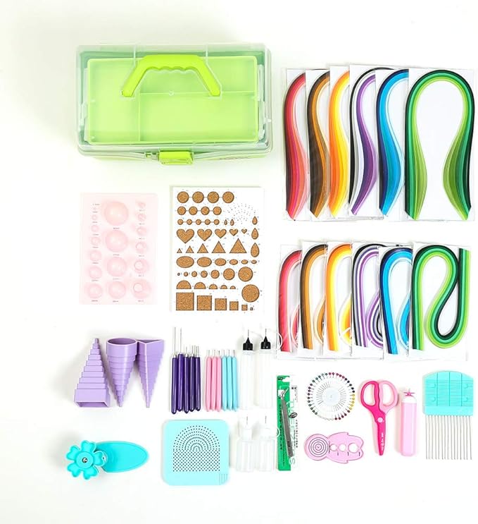 Quilling Kits - Quilling Tools Supplies,Paper Crimper,Quilling Paper Strips for Beginners with Manual(Green Storage Toolbox)