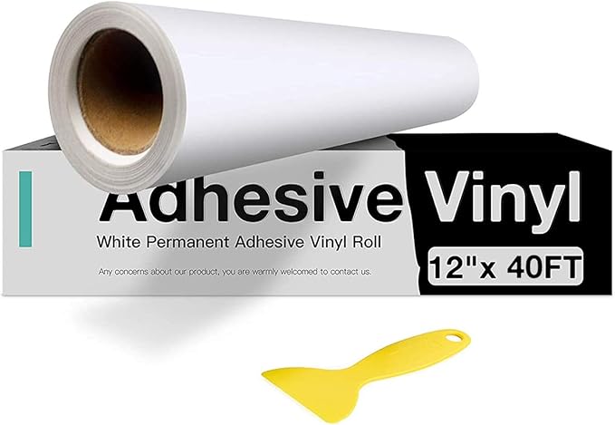 HTVRONT White Permanent Vinyl, Adhesive Vinyl Roll 12" x 40 FT for All Cutting Machine, Silhouette, Cameo Cutters, Signs, Scrapbooking, Craft, Die Cutters (Matte White)