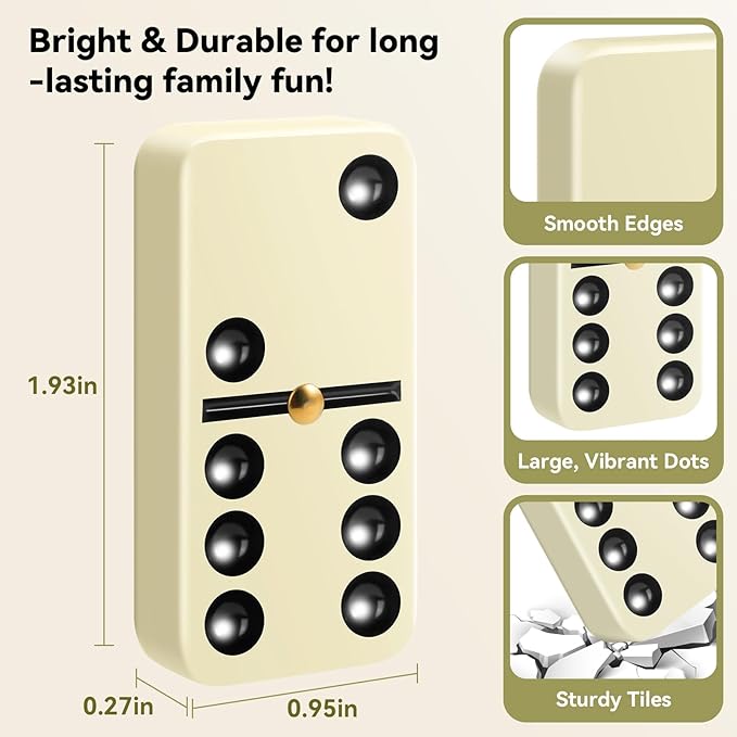 BATURU Double 6 Dominos Set for Adults with 28 Tiles, Durable Dominoes Game Set with 4 Racks and Carry Case, Fun Dominos for Kids, Family Games Night, Travel Games
