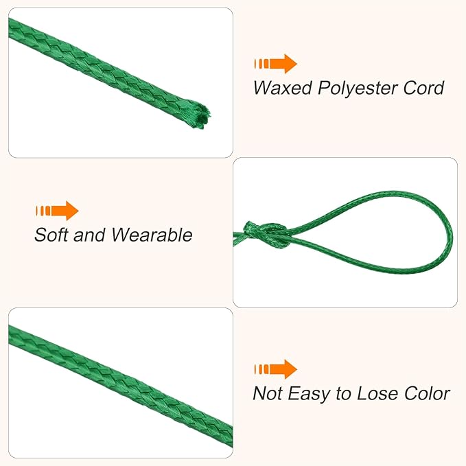 MECCANIXITY Waxed Cord 1.2mm Waxed Polyester Cord 175 Yard Wax String for Bracelet Making,Necklaces, Beading,Jewelry Making and DIY Crafts(Dark Green)