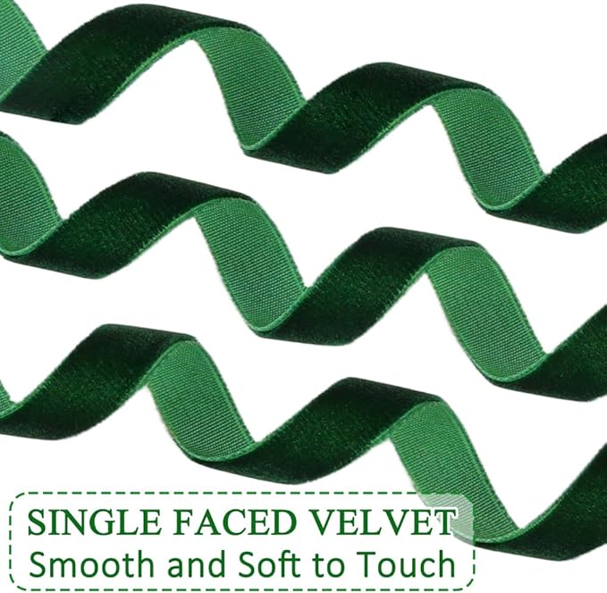 Dark Green Velvet Ribbon, 0.39 Inch x 20 Yards Single Faced Green Ribbon for Gift Wrapping, Bow Making, Christmas Tree Decorations, Wreath Making and DIY Crafts (10 Yards Each Roll)