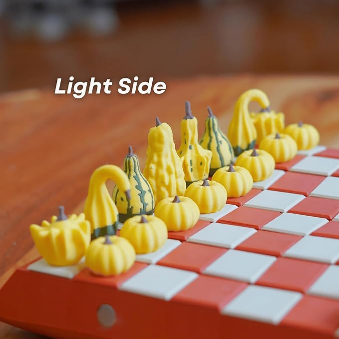 Pumpkin Game Set: Magnetic Chess Checkers, Dice Tower, Cribbage, Card Holder, Forgecore Gourd Games, Gourd Gambit Pumpkin Chess Expansion Pack, 3D Printing Portable Adult Pumpkins Board Game Set(2#2)