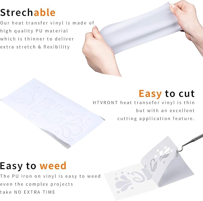 HTVRONT White HTV Heat Transfer Vinyl Bundle: 24 Pack 12"x12" Iron on Vinyl Sheets for T-Shirt (1 PTFE Sheet Included), PU HTV Easy to Cut & Weed for Heat Design