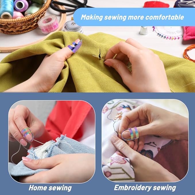 8 Pcs Sewing Thimbles, Sewing Thimble Finger Protector, Fingertip Thimble Metal Dazzle Color Adjustable Metal Sewing Thimble Rings, Sewing Quilting Craft Accessories DIY Sewing Tools (2 Sizes, S/M)
