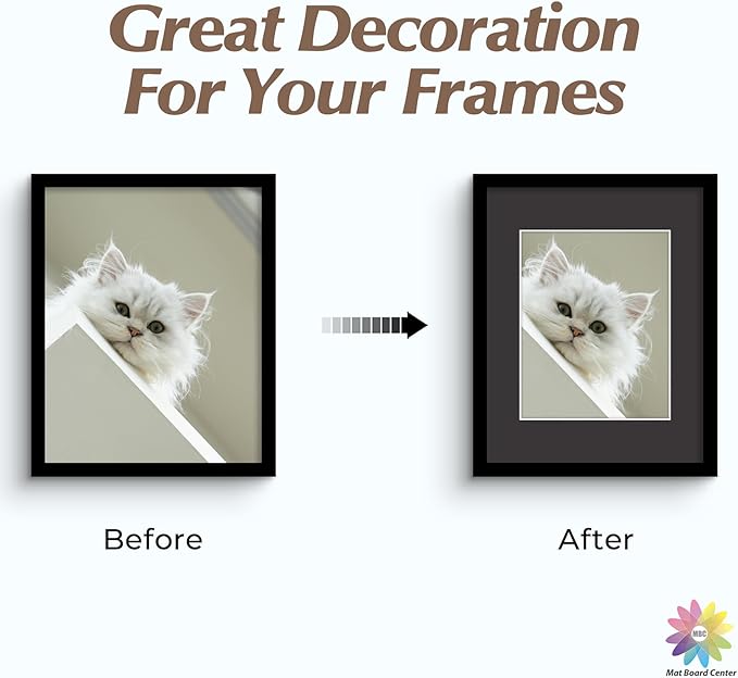 Mat Board Center, Pack of 25, 11x14 for 8x10 Black Mats - Acid Free, 4-ply Thickness, White Core - for Pictures, Photos, Framing