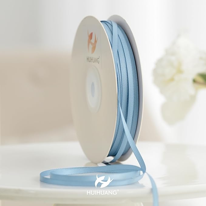HUIHUANG Solid Color Satin Ribbon 1/8 inch x 100 Yards Roll Ribbon Double Faced for Crafts Gift Wrapping DIY Bows Invitation Card (Dusty Blue)
