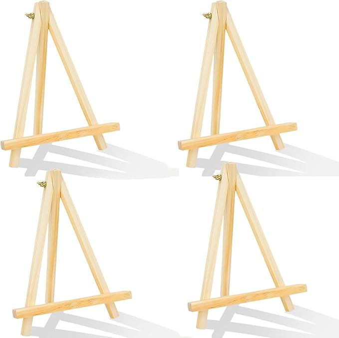 4Pack 9 Inch Pine Wood Easels, Easel Stand for Painting Canvases, Art, and Crafts, Tripod, Painting Party Easel, Kids Student Tabletop Easels for Painting, Portable Canvas Photo Picture Sign Holder