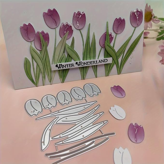 Lapoo Flowers Metal Cutting Die for Scrapbooking - Durable, Cut Stencils for DIY Scrapbook Photo Album Decorative Paper Card, Card Making Supplies, Embossing (Tulip New 3.3 x 2.9 in)