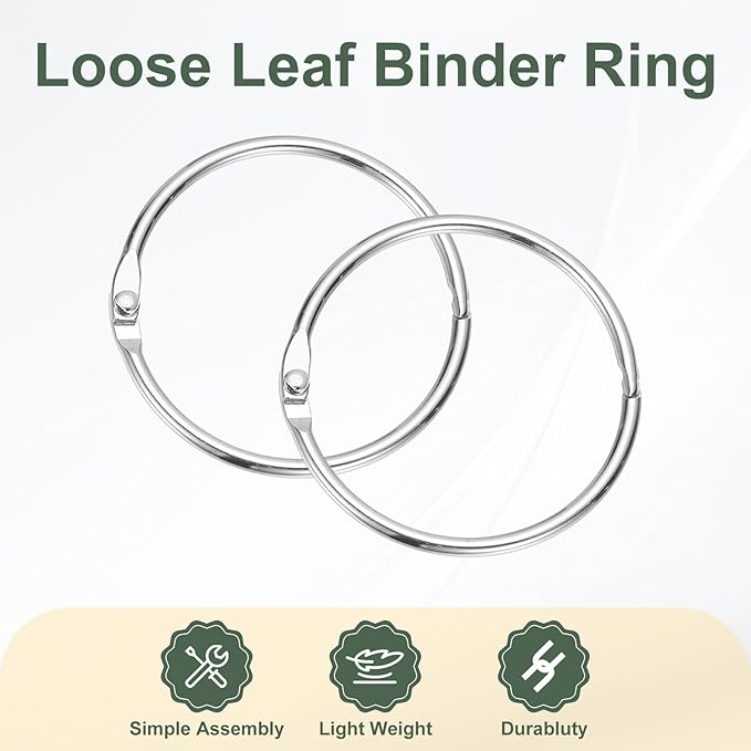 PATIKIL 1.8" x 2" Loose Leaf Binder Rings, 30 Pcs Metal Book Rings Nickel Keychain Ring for Paper Index Cards Flash Card Notebook Rings Office Home Book Binder, Silver Tone