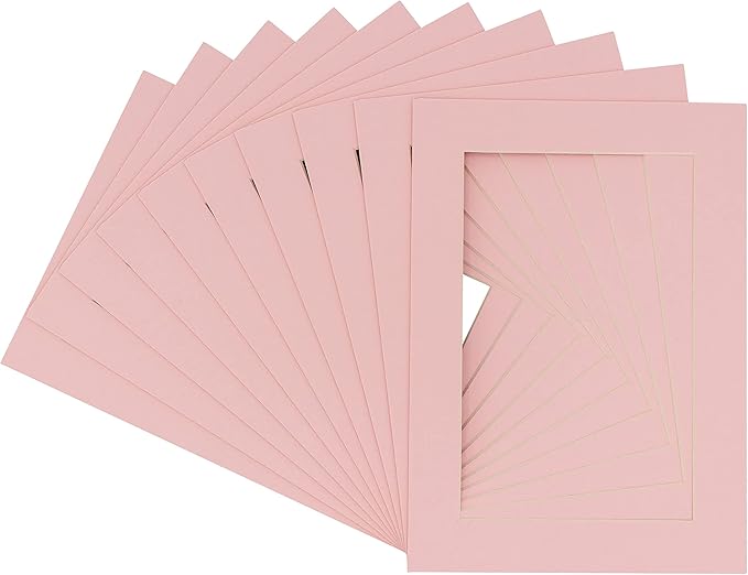 5.5x8.5 Mat for 8.5x11 Frame - Precut Mat Board Acid-Free Soft Pink 5.5x8.5 Photo Matte for a 8.5x11 Picture Frame, Matboard for Family Photos, Show Kits, Art, Picture Framing, Pack of 100 Mats