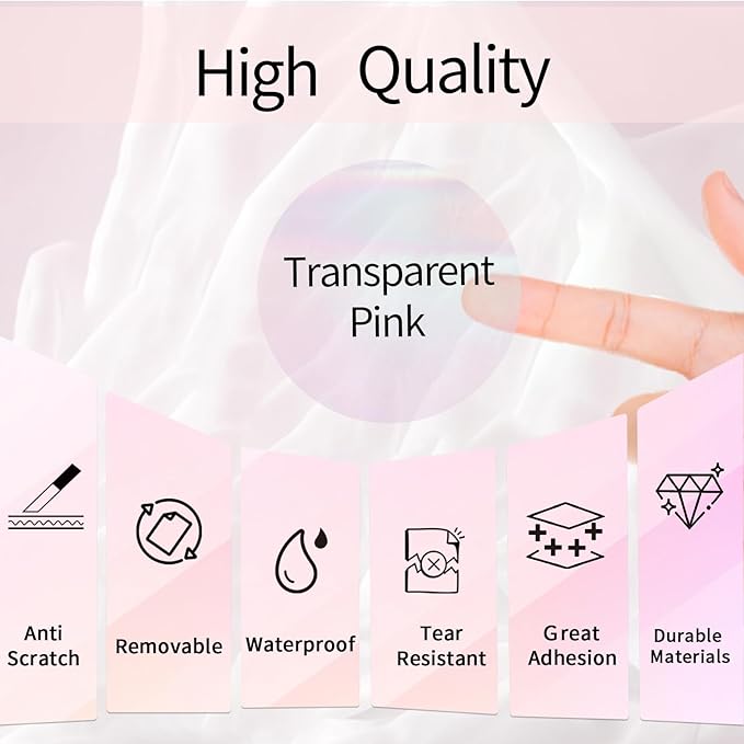 2" Round Transparent Thermal Label Stickers, Clear Direct Thermal Labels Holographic Pink, Perforation Line Design- 300 Sheets