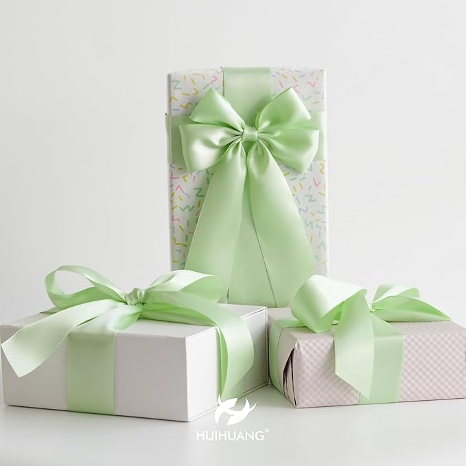 HUIHUANG Seafoam Green Ribbon 2 inch Wide Double Faced Satin Ribbon Pastel Green Ribbon for Gift Wrapping, Bows Making, Flower Bouquet, DIY Crafts, Wedding, Holiday Party Decor -25 Yards/Roll