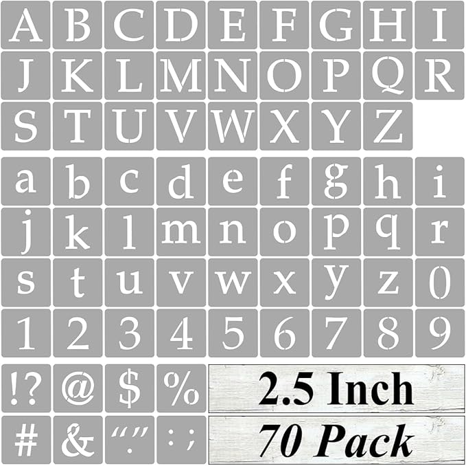 2.5 Inch Alphabet Letter Stencils for Painting - 70 Pack Letter and Number Stencil Templates with Signs for Painting on Wood, Reusable Letters and Numbers Stencils for Chalkboard Wood Signs & Wall Art