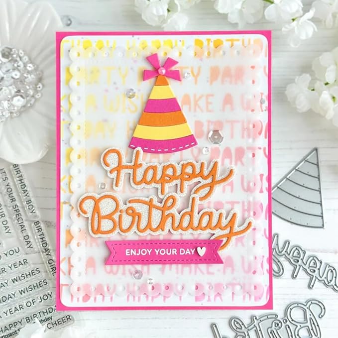 Metal Cutting Dies DIY Embossing Stencil Template Scrapbooking Card Making Mold Photo Album Arts Crafts Tools (Happy Birthday- 9.5x5.9cm)