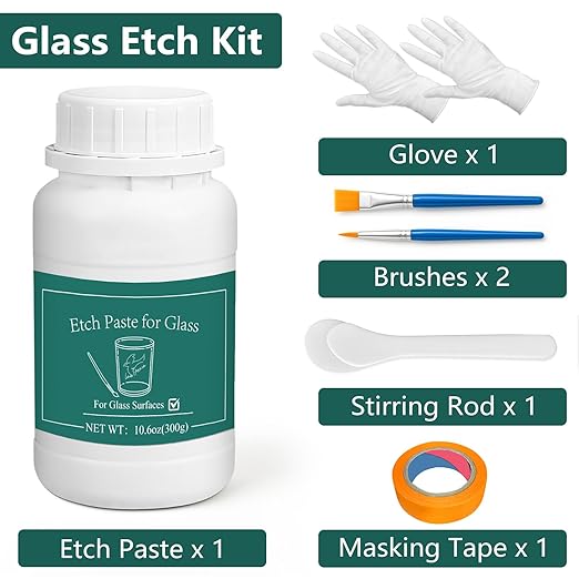 Glass Etch Paste Kit - 300g, Create Permanently Stunning Designs on Glass Surfaces, Perfect for DIY Mirrors, Windows, Glassware