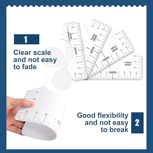 Vowlove Tshirt Ruler Guide for HTV Vinyl Heat Transfer Vinyl - T-Shirt Alignment Tool Shirt Centering Ruler Set Sublimation Blanks Accessories Tools Heat Press Tee Measurement Front Back