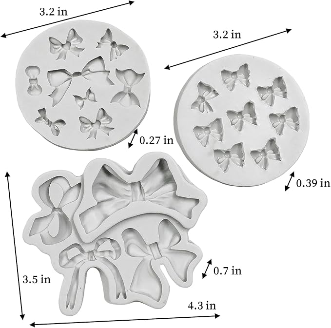 3PCS Bow Silicone Molds, Cute Bow Chocolate Molds Fondant Molds, Handmade Candy Gummy Jello Cupcake Topper Mold, Polymer Clay Soap Resin Plaster Art Craft Mould Birthday Party Wedding Cake Decorating