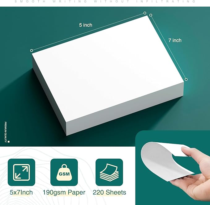 Cardstock 5 x 7 Inch 220 Sheets 190 gsm Heavyweight Card Stock Paper White Cardstock Printer Paper Perfect for Wedding Invitations, DIY Cards, Postcards, Photos, Art and Crafts