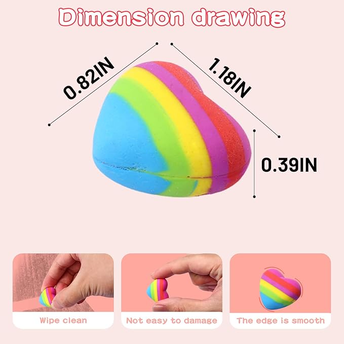 AmoreAngel Crafts 16 Pcs Heart Shaped Erasers，Pencil Erasers，Easy to Hold Rainbow Colorful Eraser，Pink Erasers,Back to School Supplies，Office Use